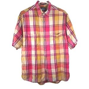 Dockers Men's Sz M Check Orange Red Shirt Short Sleeve